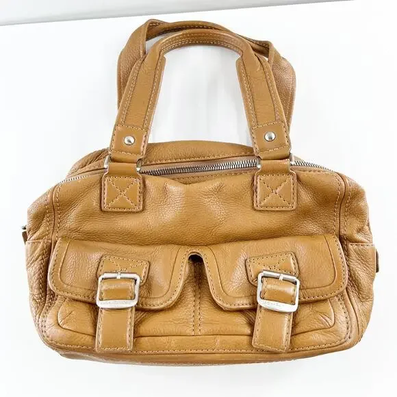 Michael Kors Leather Satchel Bowler Purse Handbag Bag Brown Cognac - Picture 2 of 9